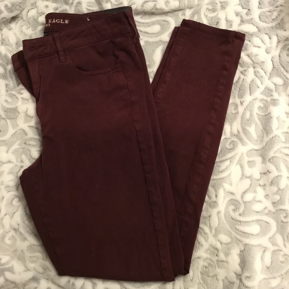 EUC American Eagle Super Stretch X Burgundy Hi Rise Jeggings size 8 regular